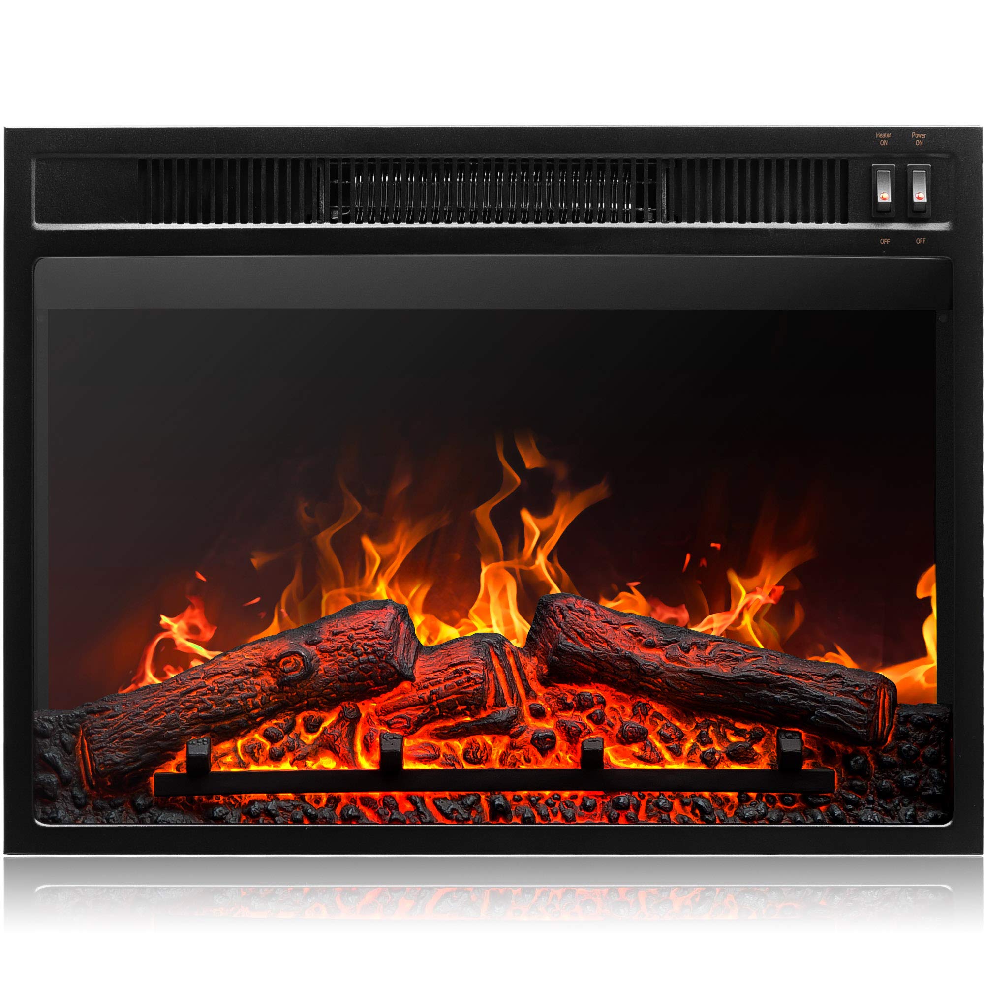 BELLEZE 23" 1400W 3D Infrared Embedded Fireplace Energy Saving Electric Insert Heater Indoor Glass View, Black
