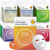 VESPRO 100 Pack Collagen Essence Sheet Facial Masks, Bulk Face Masks Skincare, Hydrating Face Masks for All Skin Types, Moisturizing and Soothing, Skin Care Spa Face Mask