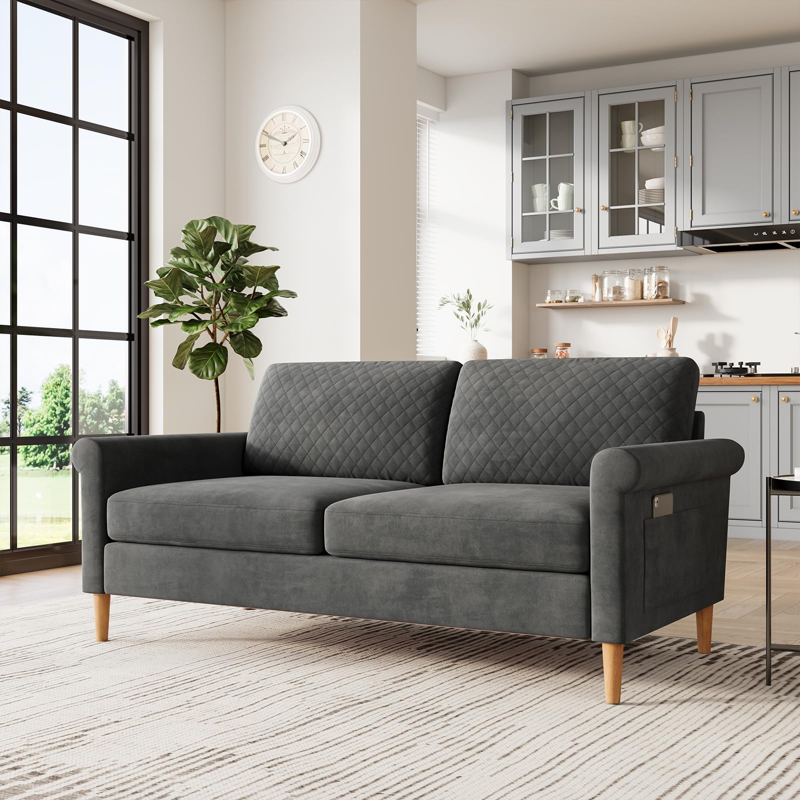 Vesgantti 65" Gray Loveseat, Comfy Mid-Century