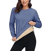 MAGCOMSEN Women's Sherpa Lined Sweatshirts Thermal Casual Crewneck Fleece Pullover Winter Warm Thick Tops