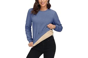 MAGCOMSEN Women's Sherpa Lined Sweatshirts Thermal Casual Crewneck Fleece Pullover Winter Warm Thick Tops