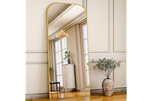 HARRITPURE 71"x26" Full Length Mirror Full Body Mirror Top Rounded Corner Aluminum Frame Hanging or Leaning Wall Floor Mirror with Stand for Living Room Bedroom Cloakroom,Gold