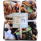 David Textiles Dogs on Dogs No-Sew Throw Fleece Fabric DIY Blanket Making Kit, Make Your Own, Anti-Pill, 50x60 inches