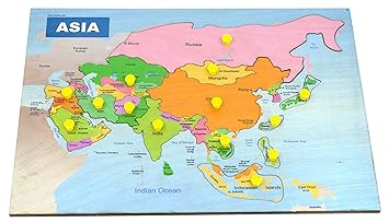 RK Cart Asia Map Wooden Puzzle Board for Kids, Educational Toy and Learning Aid