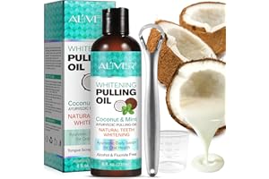 DUMETO Coconut Oil Pulling with Coconut & Peppermint Oil,Tongue Scraper and Measuring Cup Inside The Box,Natural, Alcohol Free Mouthwash to Help with Fresh Breath, Teeth Whitening and Gum Health