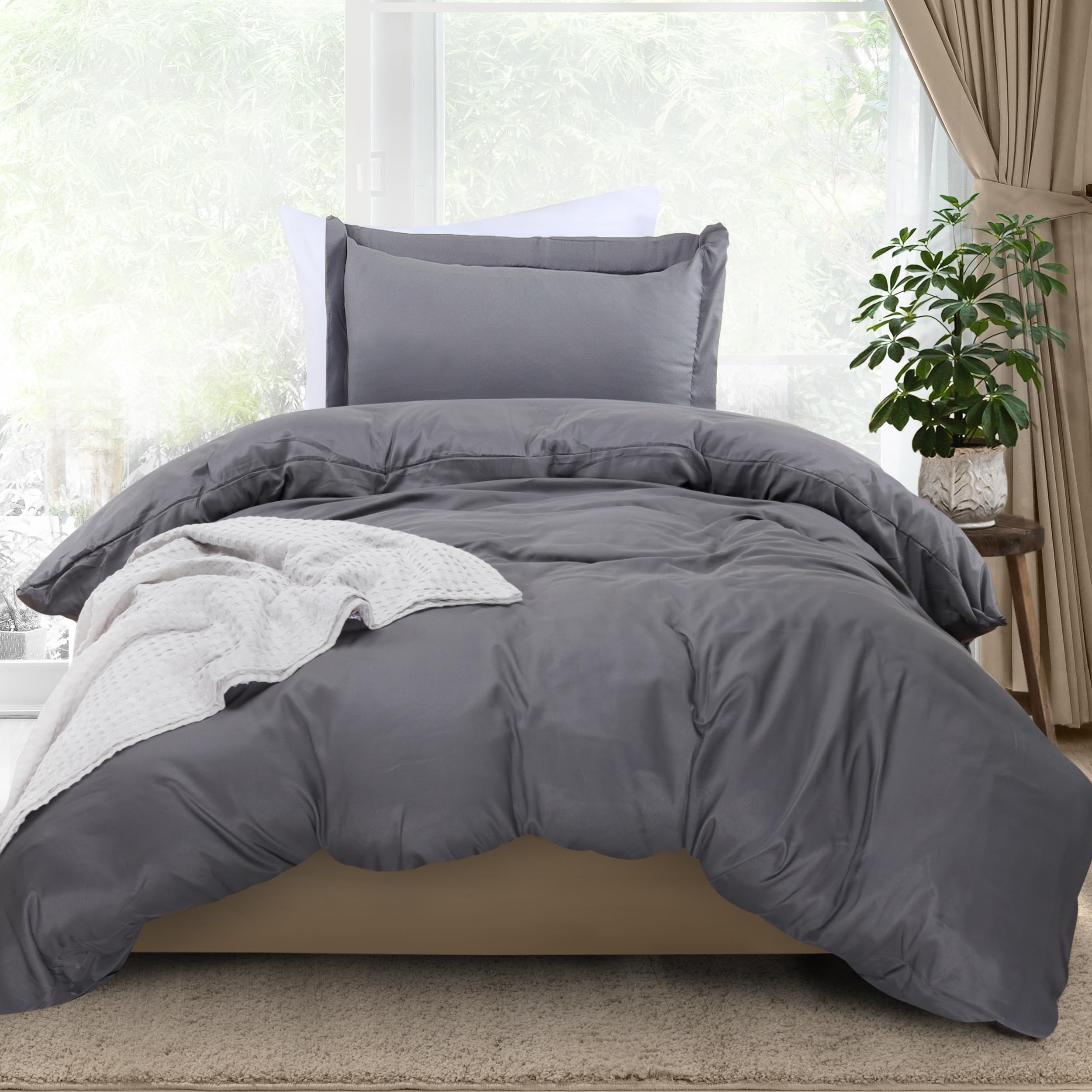 Photo 1 of Utopia Bedding Duvet Cover Twin Size - 2 Piece with Zipper Closure - 1 Comforter Cover 68X90 Inches & 1 Pillow Sham 20X26 Inches (Grey) Comforter Not Included