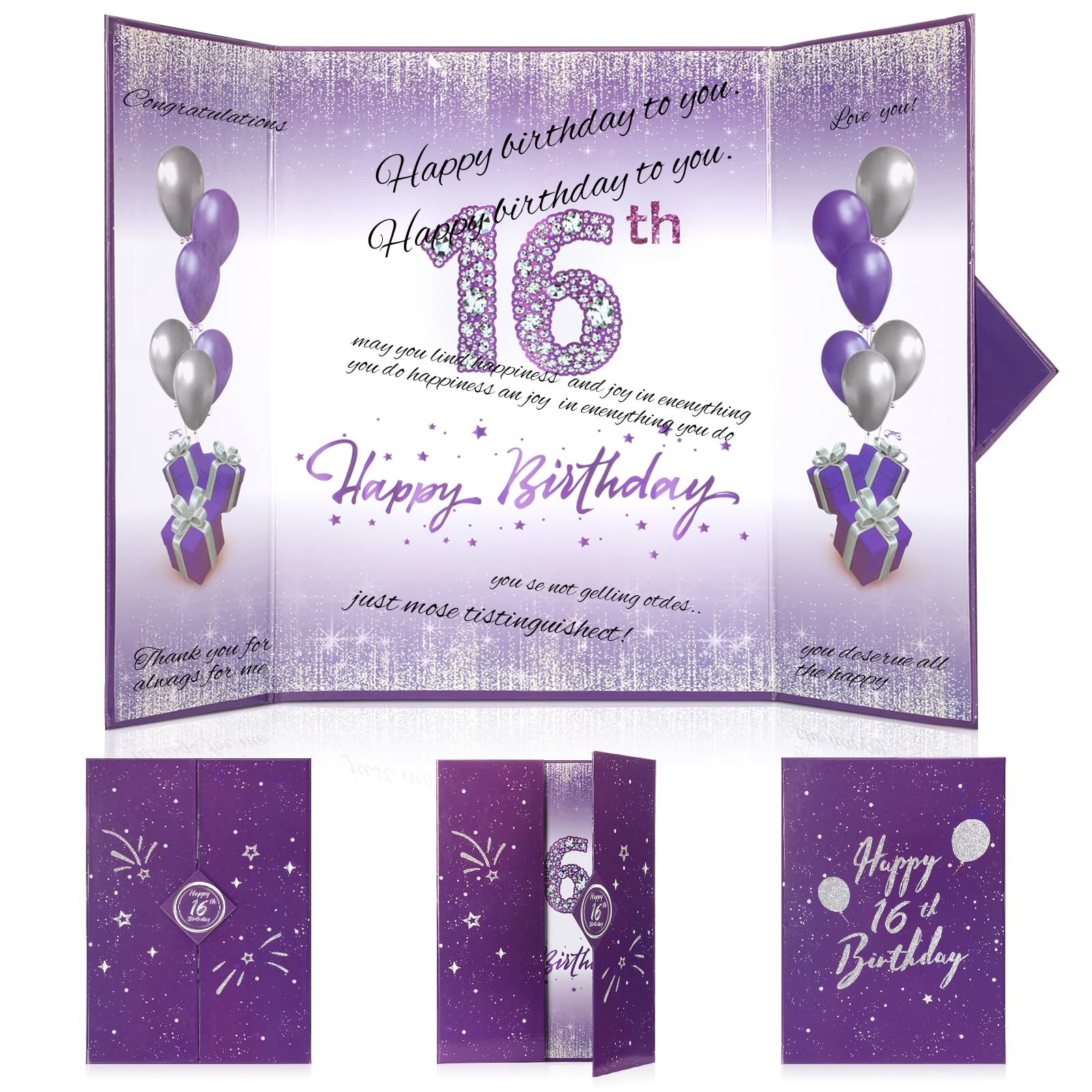 Photo 1 of 16th Birthday Guest Book Decorations,Purple Silver Happy 16th Birthday Card Signature Book Alternative for Girls Boys 16th Birthday Anniversary Party Supplies Favors Decor Gifts Greeting Card Creative