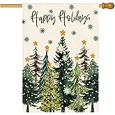 Tikeciti Christmas Winter Forest Tree Welcome House Flag 28x40 Inch Double Sided, Xmas Winter Snowflake Burlap Large Yard Flag Holiday Farmhouse Flags Seasonal Patio Outdoor Outside Decoration