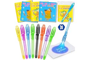 BASYTODIO 16PCS Invisible Ink Pens with UV Light and Notebooks for Kids Party Favor Supplies Spy Disappearing Pen for Children Classroom Prizes for Boy Girl Birthday Gift Return Goodie Bag Stuffer Student Prize