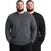Taiyin 2 Pack Men's Big and Tall Fleece Crewneck Sweatshirts, Long Sleeves Casual Lightweight Basic Pullover Warm Tops