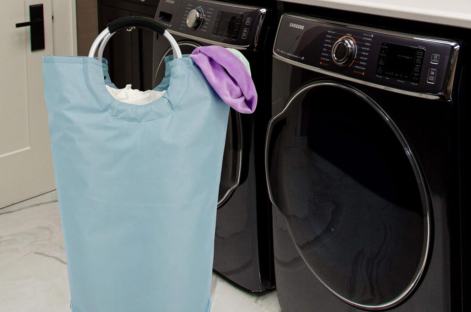 Collapsible Fabric Laundry Hamper Portable Foldable Large Capacity Laundry Basket Durable Comfortable Padded Carry Handles Self Standing Washing Bin Folds Easily In Laundry Room Storage Blue Amazon Co Uk Kitchen Home