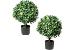 SETLUX Artificial Boxwood Topiary Ball Tree Outdoor Porch Trees Set of 2 22'' T * 15'' D, Faux Boxwood Plants Outdoor Home Garden Christmas Decorations for Home Porch (Green)