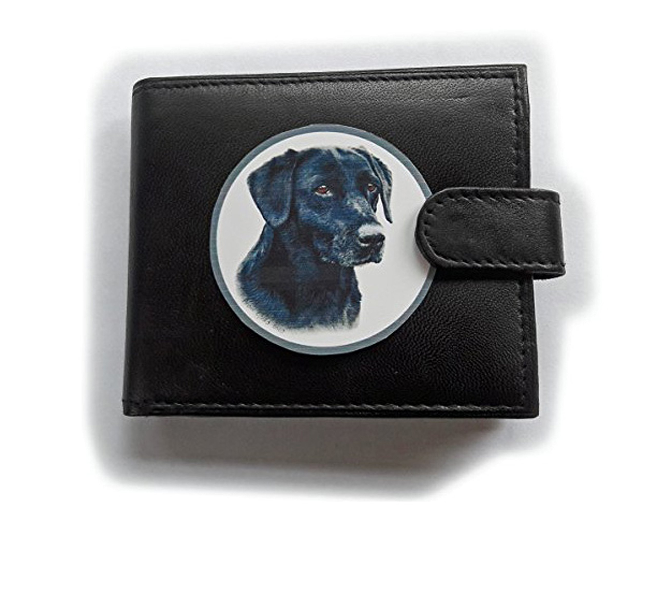 Stoneys Badges Black Labrador RFID Theft Wallet Black Soft Leather Large Coin Pocket