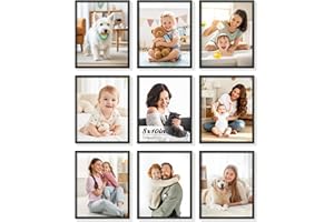 Tinkeps 8x10 Picture Frames Set of 9 - Solid Wood Core, Not Hollow Plastic - Scratch & Water Resistant Black Wood Grain Finis
