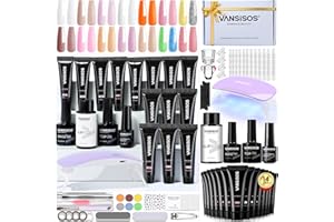 VANSISOS Poly Gel Nail Kit for Beginners: 14 Color Professional Gel Nail Extension Set with Slip Solution U V Lamp for DIY at Home Salon