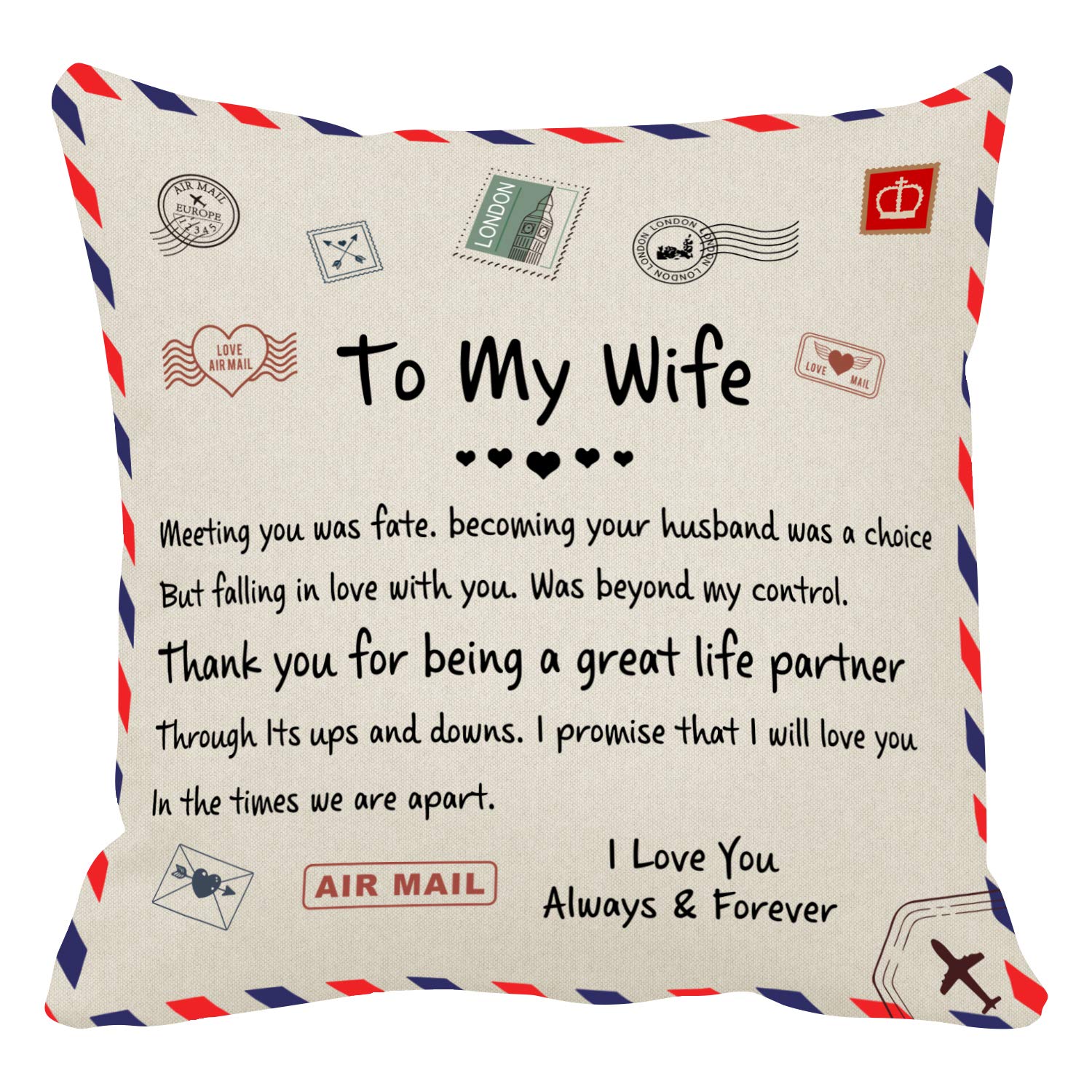 Kenon Personalized Pillow Covers to My Wife Gift Form Husband Chrismas Birthday Soft Solid Decorative Square Throw Pillow Covers Set Cushion Case for Sofa Bedroom Car