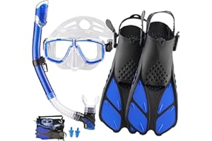 DiVLMT Snorkeling Gear for Adults with Fins Scuba Diving Gear Adult Prodessional Travel Snorkel Sets with Flippers,Anti-Fog Anti-Leak Diving Mask