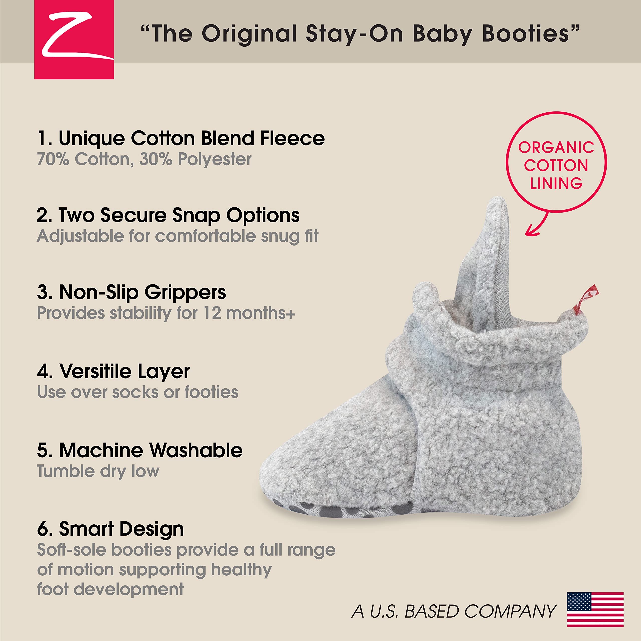 Zutano Unisex Fleece Baby Booties, Two Snap Closure, Newborn to 24 Months
