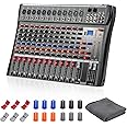 12 Channel Audio Mixer, Console with Bluetooth USB, DJ Mixer for PC Recording Sound Controller Audio Interface with 48V Phantom Power, XLR Microphone Jack,RCA Input/Output (12-Channel)