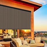 Shade&Beyond Outdoor Premium Roller Shades 8' W x 8' H with Valance, Exterior Roll Up Blinds Shade Cloth for Patio Porch Pergola, Mocha