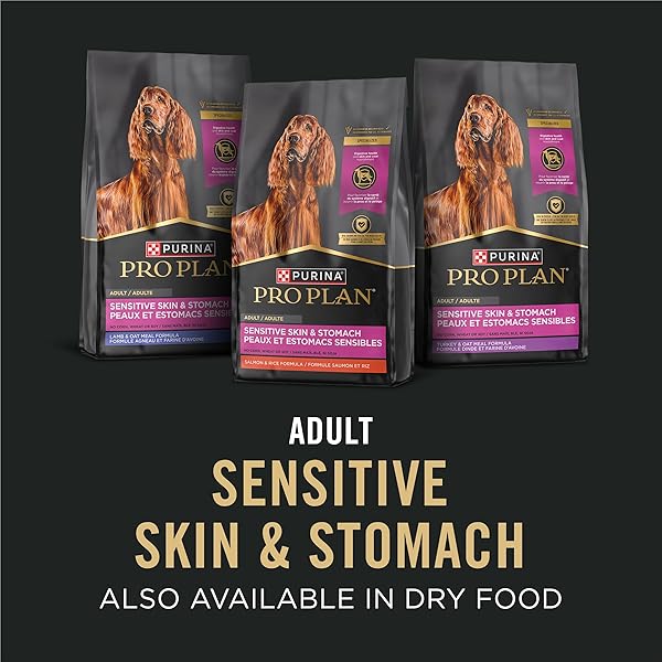 PURINA PRO PLAN SENSITIVE SKIN AND STOMACH WET DOG FOOD, SALMON AND RICE AND LAMB AND OAT MEAL VARIETY PACK – (PACK OF 12) 13 OZ. CANS