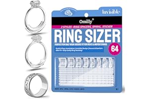 OMILLY Ring Sizer Adjuster for Loose Rings, 64-Piece Set with 3 Types (Spiral Coils, Ring Guards, Sizing Strips) Fits Ring Widths 1-10mm, Invisible Resizing Solution for Women & Men