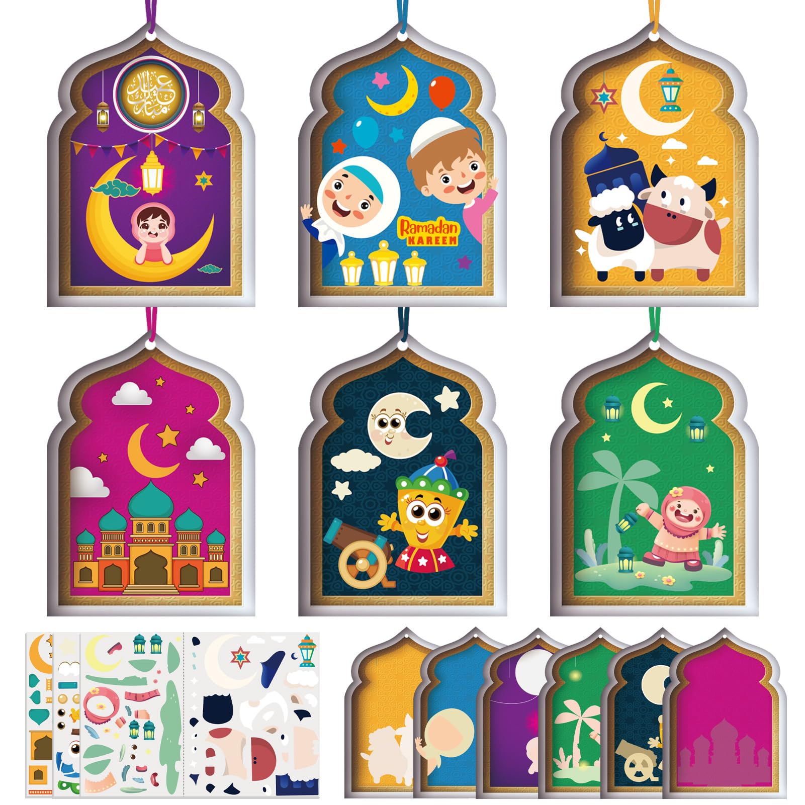 PopManko Ramadan & Eid Crafts for Kids - 12 Pack Arts & Crafts Foam Stickers Gifts, Make Your Own Decorations