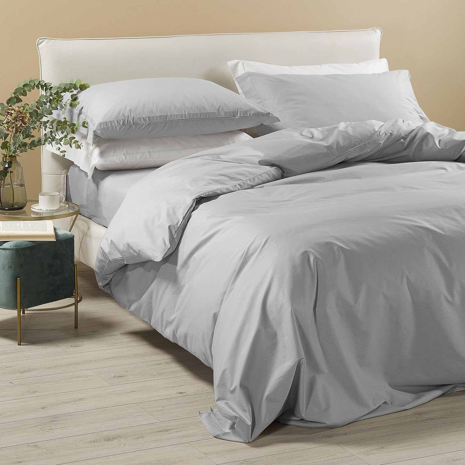 Caleffi - Percalle Plain Pearl Double Duvet Cover Set