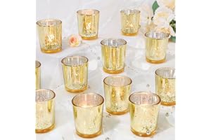 UPBUD Gold Votive Candle Holders Set of 24, Speckled Mercury Candle Holders for Wedding Gold Centerpiece Table Decorations, Tealight Candle Holder for Party Bridal Shower Decor, Home Decor