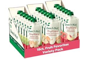 Beech-Nut Stage 2 Baby Food Pouches Variety Pack, Fruit Purees for Babies, Non-GMO, Dairy-Free, 3.5 oz (18 Pack)