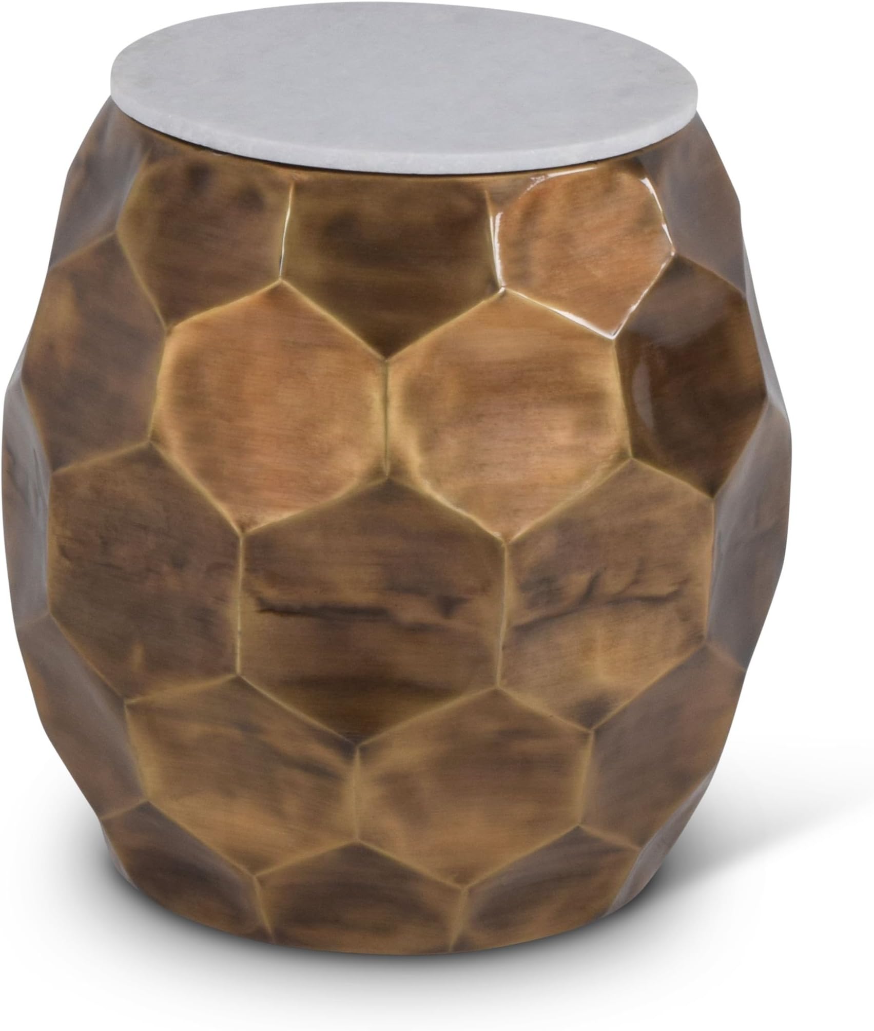 Steve Silver Stomp 20" Round Marble Top Accent End Table in Brass with Marble Inlay top