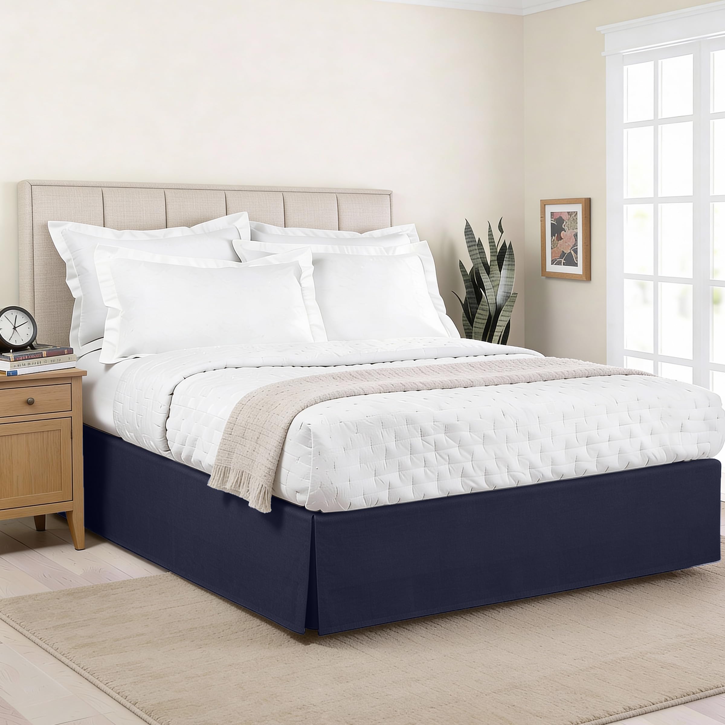 Lux Hotel Microfiber Tailored Style Bed Skirt with Classic 14 Inch Drop Length, King, Navy