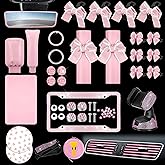 Datanly 38 Pcs Pink Car Accessories Set for Women Bow Car Accessories Pink Seat Belt Cover Bow Hook Coaster Bling License Plate Decoration