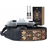 Padwa Lifestyle Camera Strap - 2" Wide Vintage Jacquard Embroidery Flower Camera Straps with Genuine Leather Head,Complimentary 2 Pcs Quick Release Clips for All Cameras and Men & Women Photographers