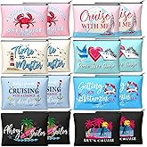 Silkfly 16 Pieces Cruise Survival Kit Novelty Cruise Cosmetic Bags Gift Travel Canvas Makeup Bag Zipper Organizer Pouch for Ocean Ship Lover Women Mom Vacation Friend Exchange Ideas(Colorful Base)