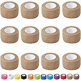 12 Pack Self Adhesive Bandage Wrap, 1 in x 5 Yards Non-Woven Self Adherent Cohesive Bandage, Vet Wrap Wound Tape for Thumb Finger Wrist Knee Ankle, Skin