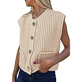 PRETTYGARDEN Women's Summer Sweaters Vest 2025 Sleeveless Button Down Cropped Pockets Chunky Knit Cardigan Trendy Tank Tops