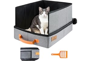 MORAIS Portable Travel Litter Box for Cats, 17.7"×13.5"×11" Collapsible Cat Litter Box with Lid, Leak-Proof Cat Litter Pan for Car Hotel Airplane, Waterproof & Easy to Carry- Gray