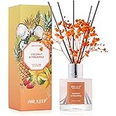 Airkeep Reed Diffuser Set,6.76 fl oz (200 ml) - Coconut & Pineapple Oil Diffusers with 8 Reed Sticks, Home Fragrance Reed Diffuser for Bathroom Shelf Decor
