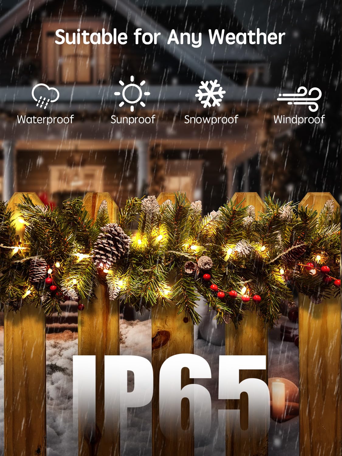 ARKOCHIC 35M Fairy Light Outdoor Christmas Lights, 300 LED Warm White Christmas Tree Lights, IP65 Waterproof 8 Modes Memory Linkable Cluster Light Indoor Outside Decorations/Garden(No Remote)