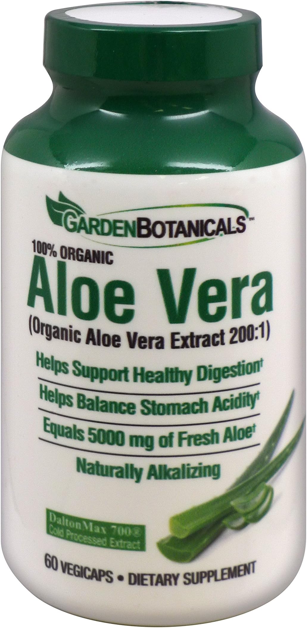 Garden Botanicals Aloe Vera 60 vegicaps, Organic Aloe Vera Extract, Healthy Digestion, 60 Servings