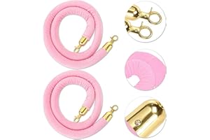 Mostantu 2 Pack Pink Velvet Stanchion Rope, 5FT Crowd Control Safety Barriers with Polished Gold Lobster Hooks for Movie Thea