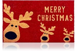 AMARU DOOR MATS Christmas Reindeer - 17"x29" - Coir Door Mat with Heavy Duty Backing - Welcome Mats for Entryway, Porch - Anti-Slip PVC & Coconut Fiber Surface - Natural Home Accessories, Minimalist Original Design
