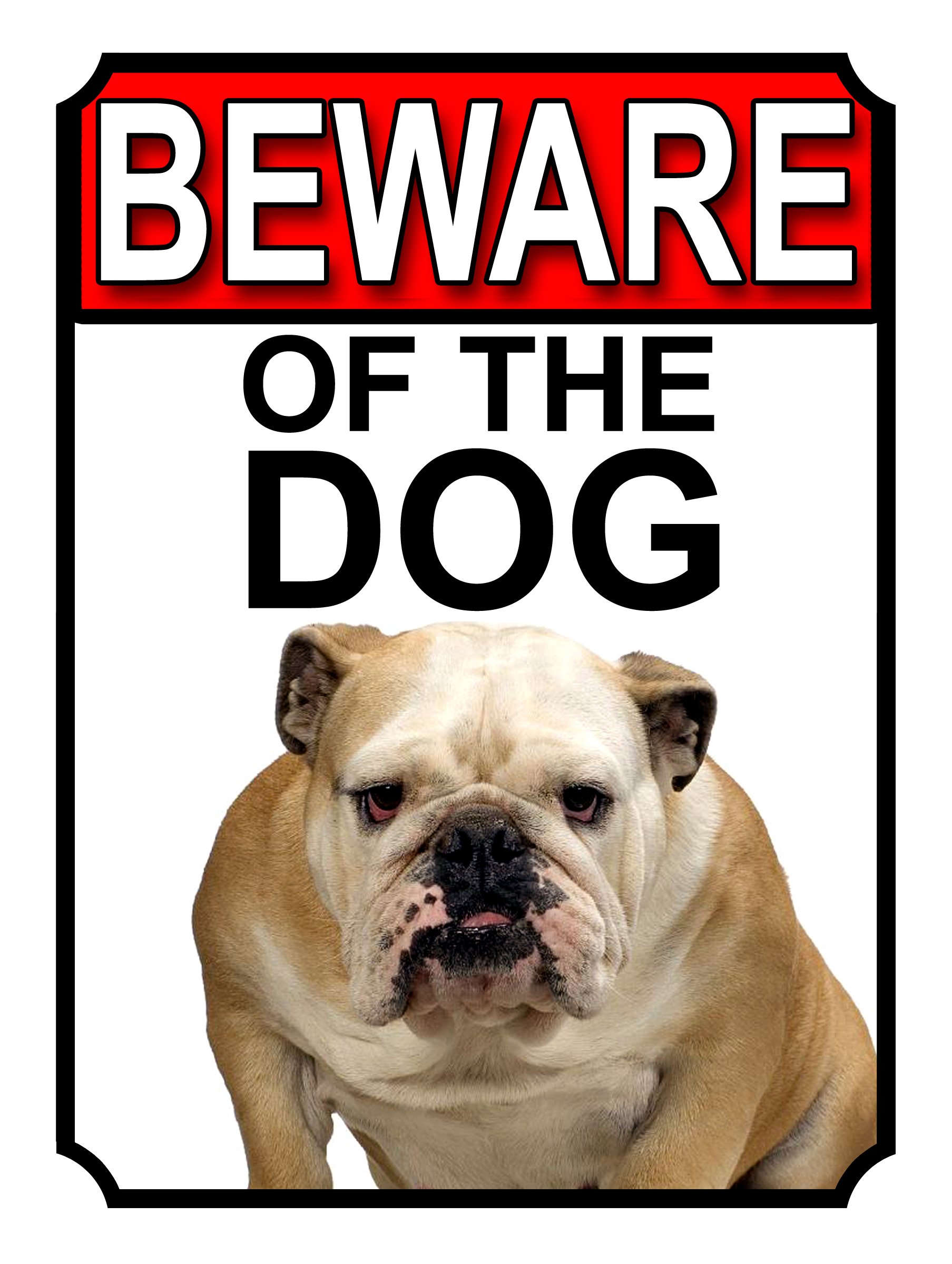 SHAWPRINT BEWARE OF THE DOG METAL GATE SIGN BULLDOG 200MM X 150MM (1119H1)