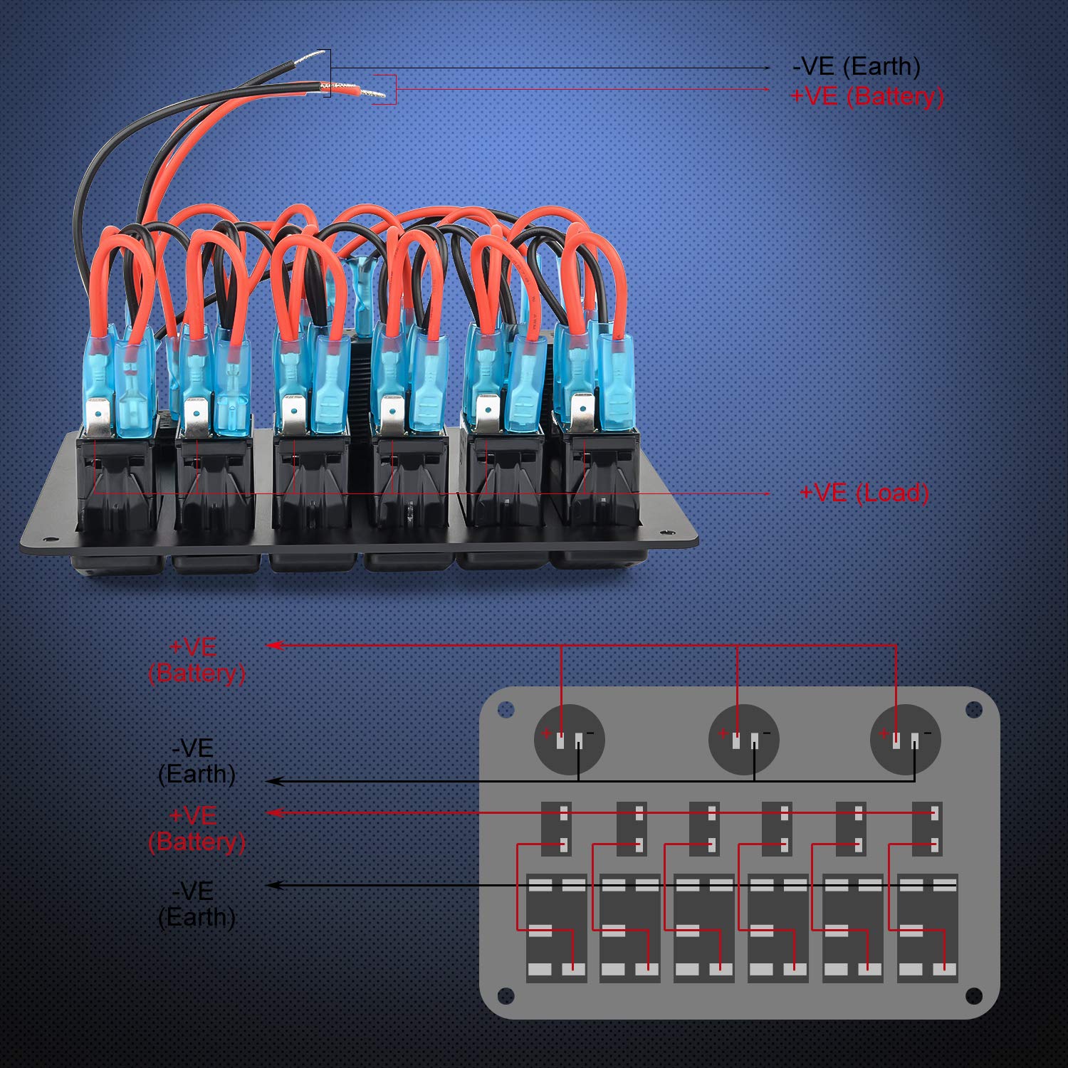 Nilight 6 Gang 5 Pin ON/Off Toggle Rocker Switch Panel with 12V-24V LED Digital Voltmeter 3.1A Dual USB Charger Cigarette Lighter Socket Overload Protection For RV Truck Boat SUV, 2 Years Warranty: Automotive