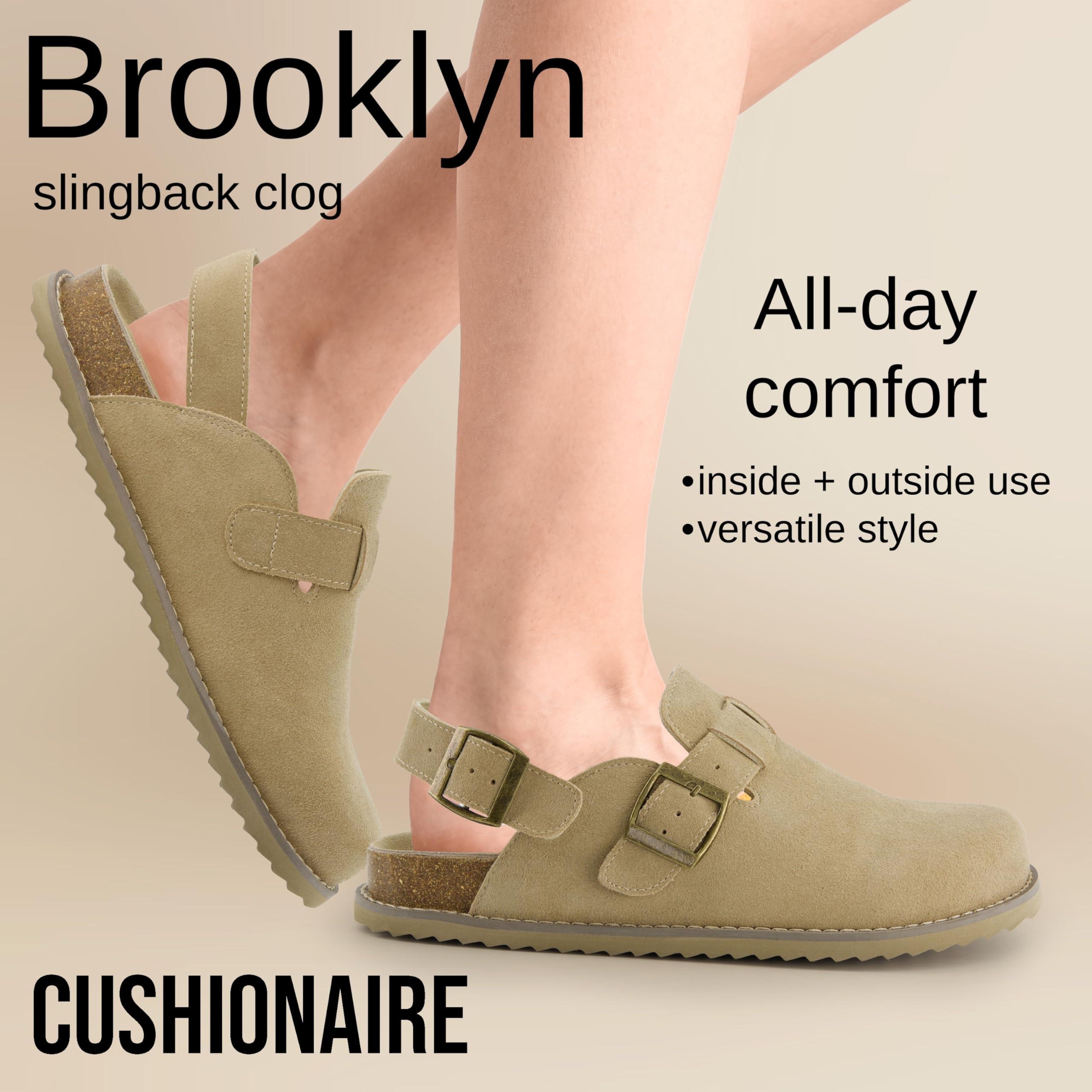 CUSHIONAIRE Brooklyn Suede Womens Slides– Comfortable Clog Mules with Adjustable Buckles – Summer Shoes for Women