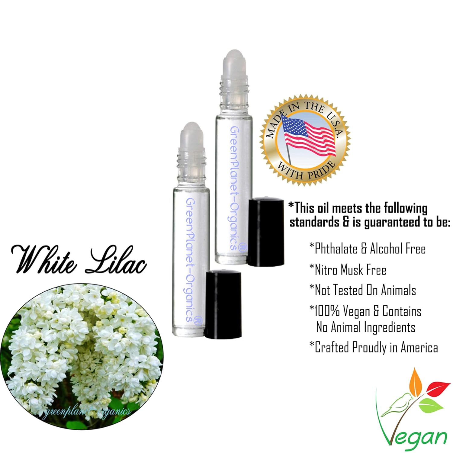 Set of 2: White Lilac Perfume Oil .33oz X 2 Bottles (Subtle floral scent great for wearing to work & office)