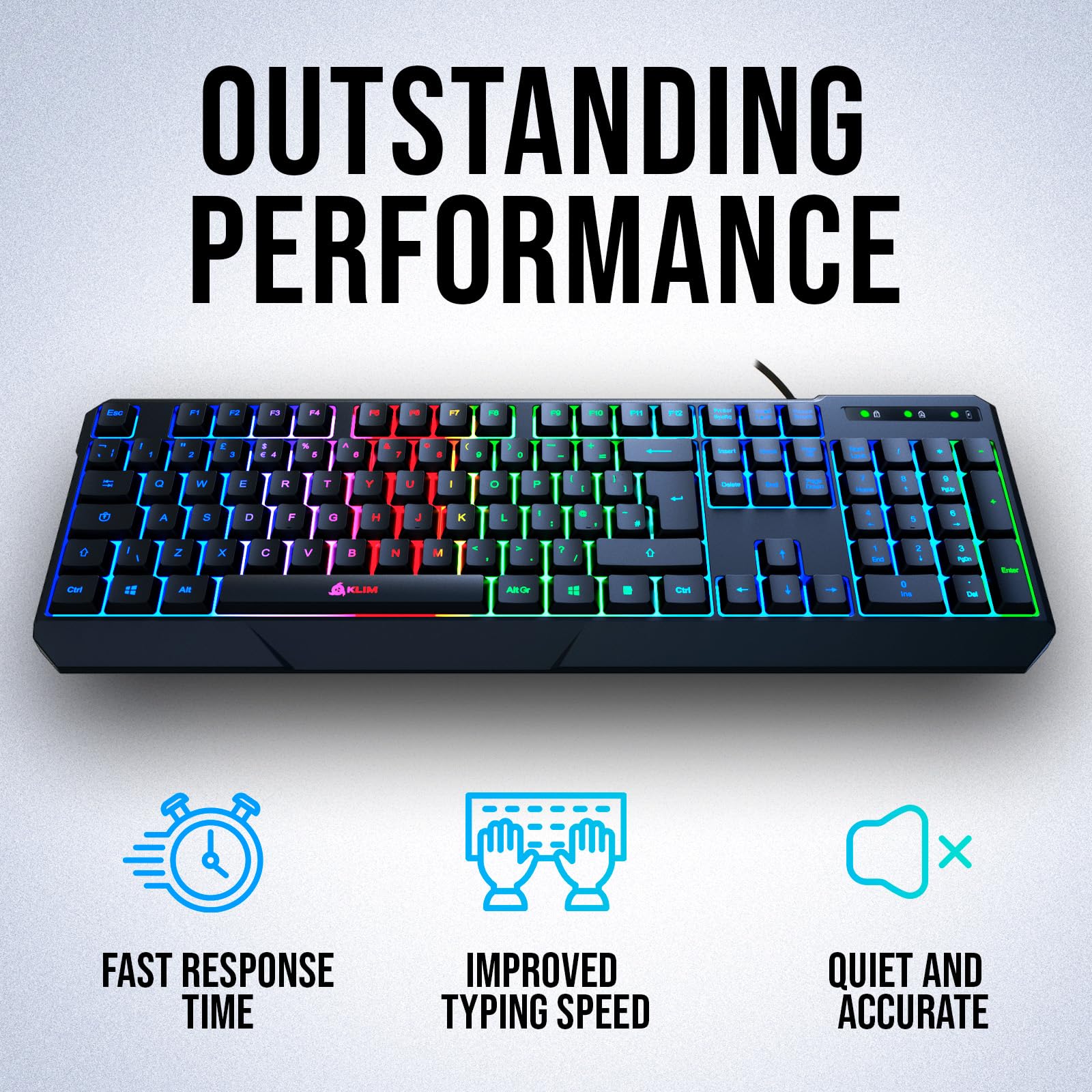 KLIM Chroma – USB RGB Gaming Keyboard, Wired PC Computer Keyboard, Membrane, Waterproof Durable, 2 ms Response, PS4/PS5 & Mac Compatible