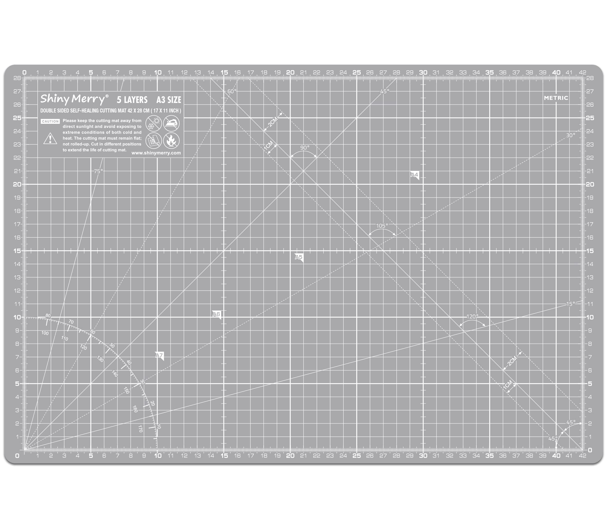 Shiny Merry Self Healing Cutting Mat A3 12"x18" – Double Sided 5-Ply Craft Mat for Sewing, Quilting, Fabric, Scrapbooking – Gray/Black