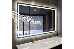 STARLEAD Led-Bathroom-Mirror-with-Lights, 40"x28" Wall-Mounted with 3 Colors Dimmable Light, Bluetooth Speaker, Anti-Fog, Memory, Tempered Glass, Front & Backlit (Horizontal/Vertical)